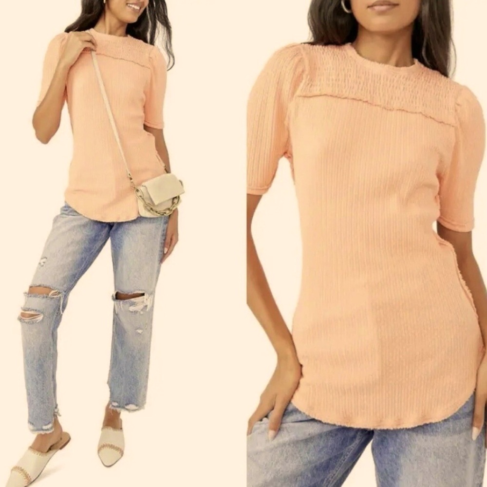 WE THE FREE BY FREE PEOPLE RED DELICIOUS TEXTURE TEE